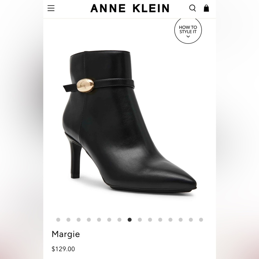 Anne Klein Black Heeled Boots with Gold Accent